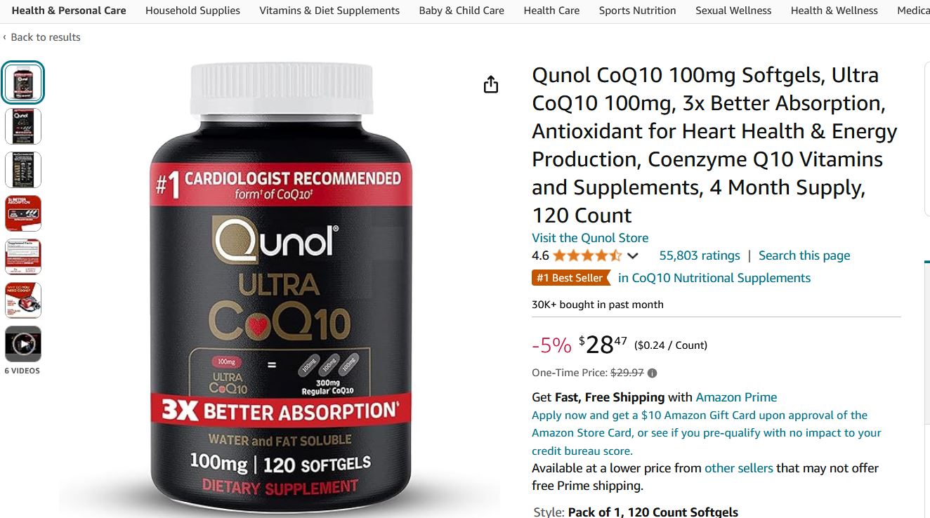 Qunol CoQ10 100mg Softgels, Ultra CoQ10 100mg, 3x Better Absorption, Antioxidant for Heart Health & Energy Production.jpg